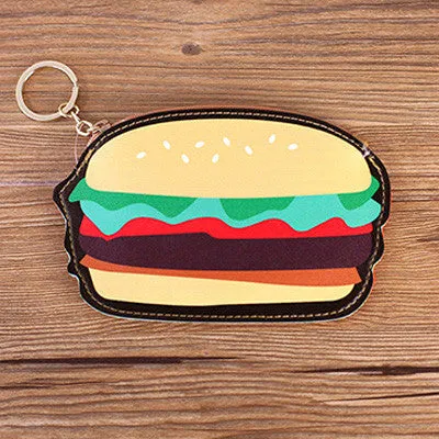 2016 Creative Cute Cartoon Coin Purse Key Chain For Girls Leather Icecream Cake Popcorn Kids Zipper Change Wallet Card Holder