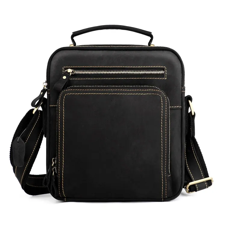 6050 Crazy Horse Texture Genuine Leather Crossbody Bag for Men(Black)