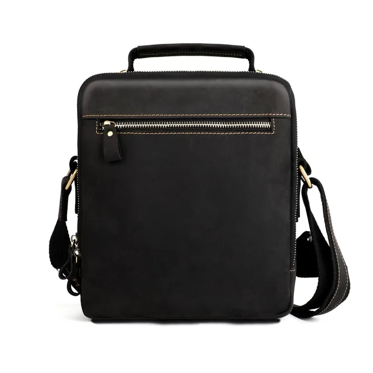 6050 Crazy Horse Texture Genuine Leather Crossbody Bag for Men(Black)