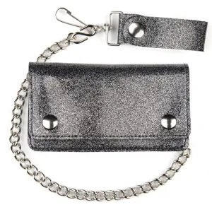 6" Glitter Vinyl  Chain Wallet in Charcoal Grey