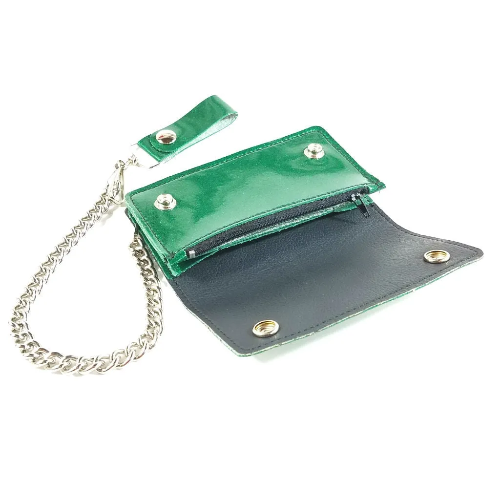 6" Glitter Vinyl  Chain Wallet in Green