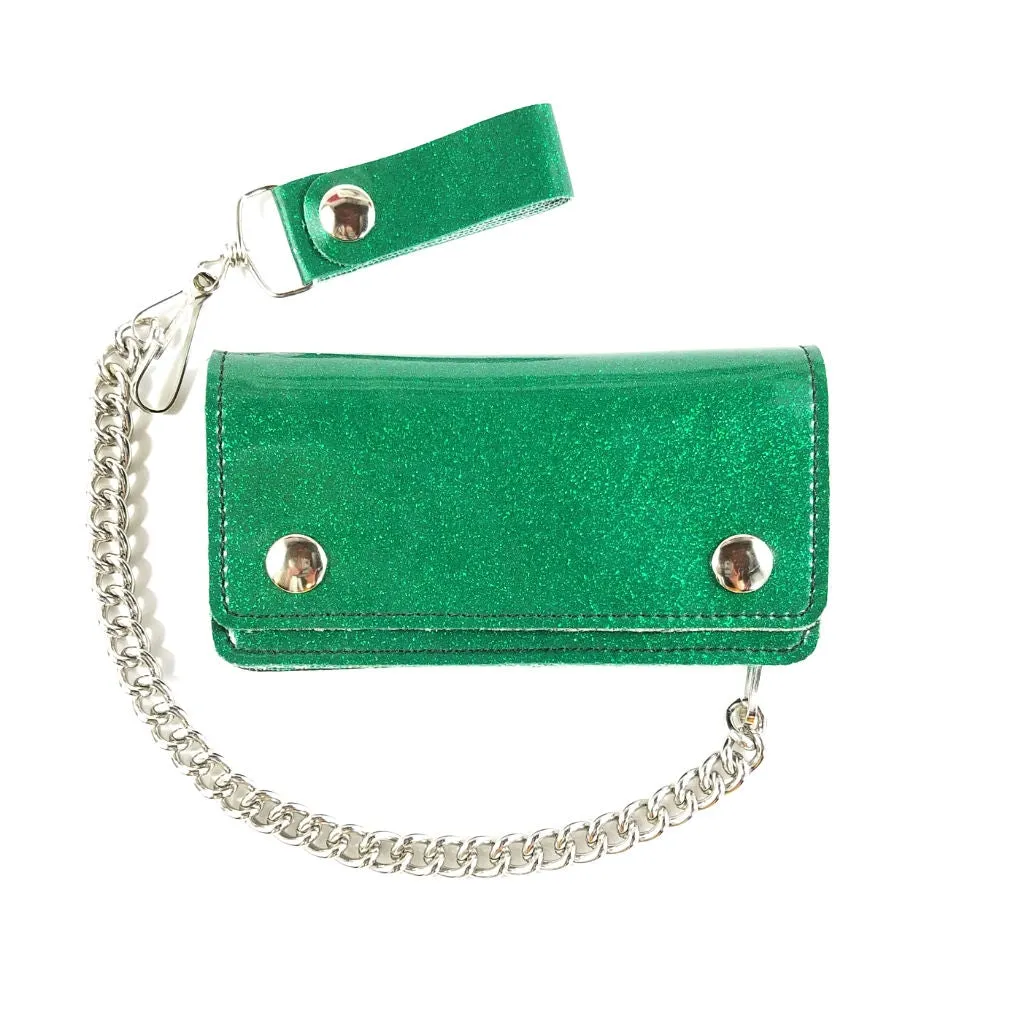 6" Glitter Vinyl  Chain Wallet in Green