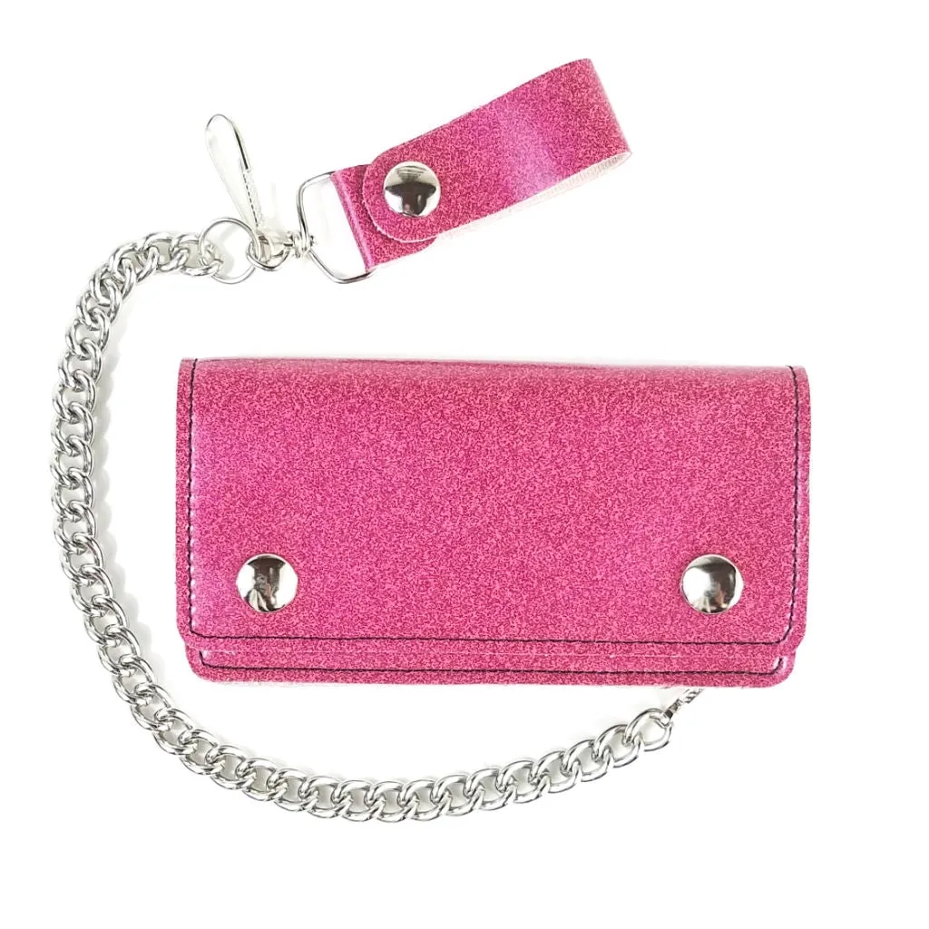 6" Glitter Vinyl  Chain Wallet in Pink