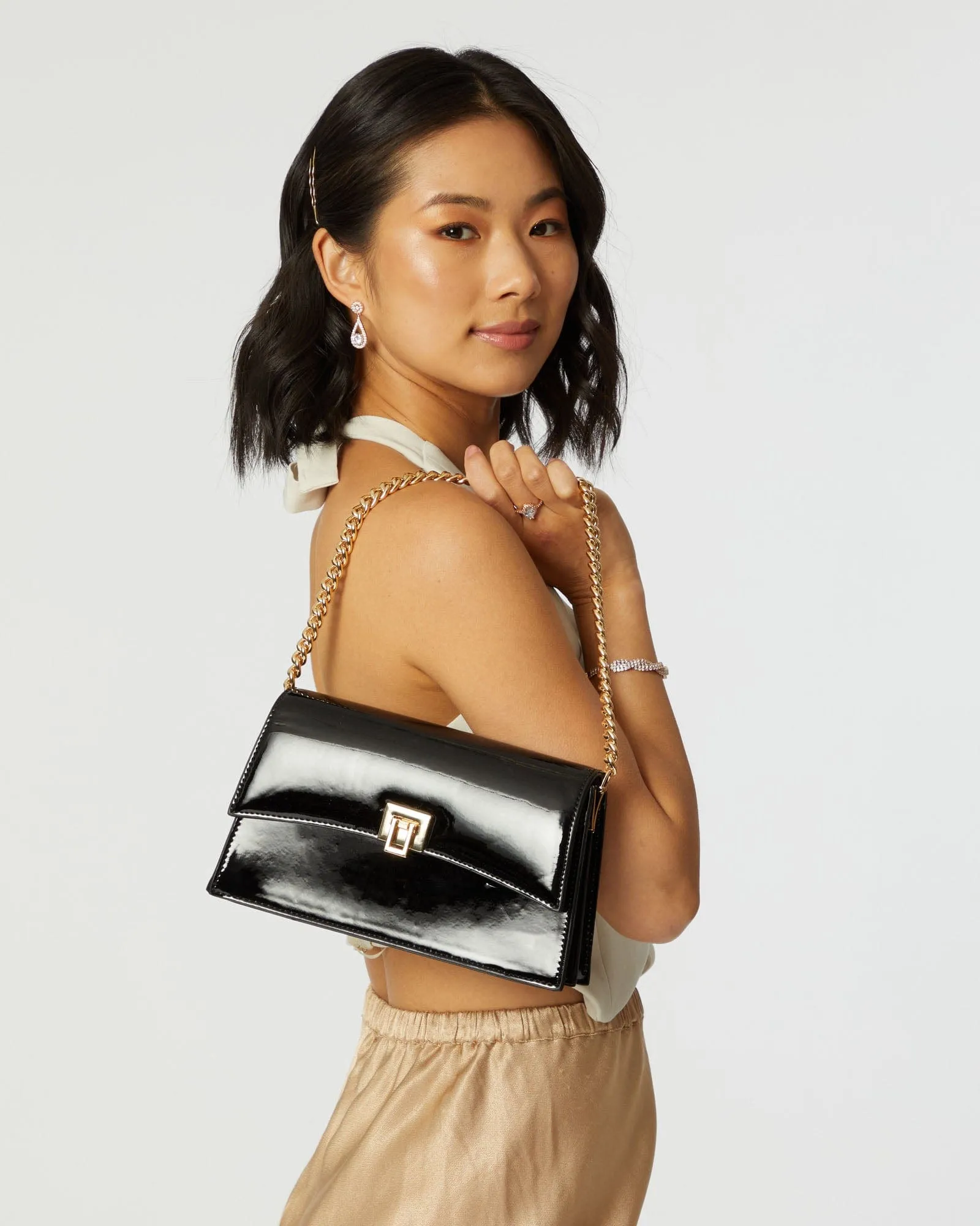 Alana Lock Black Shoulder Bag