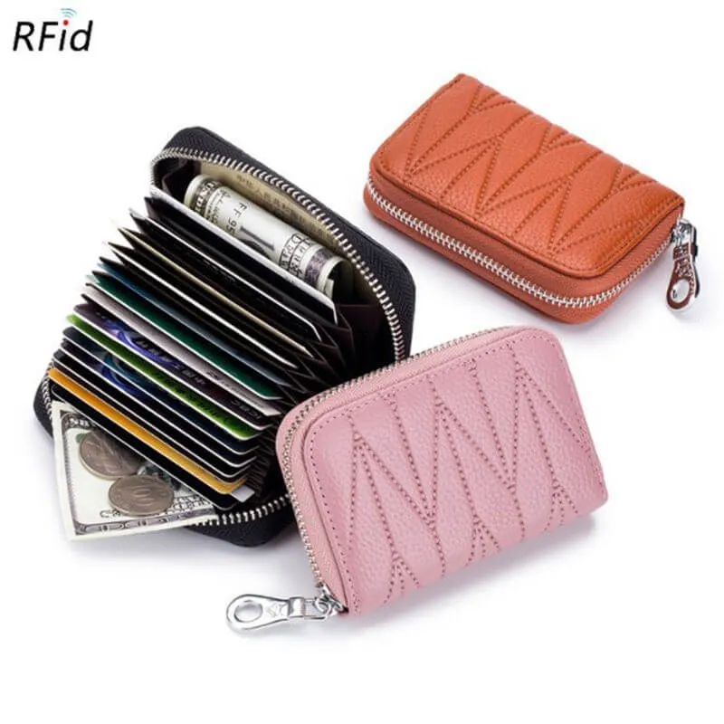 Anti - theft ladies card bag quality leather zipper purse