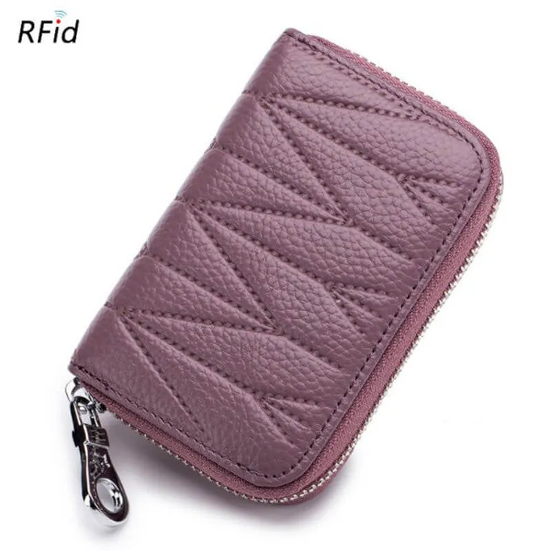 Anti - theft ladies card bag quality leather zipper purse