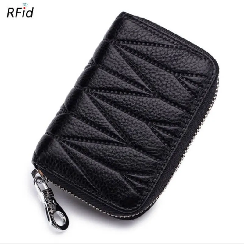 Anti - theft ladies card bag quality leather zipper purse