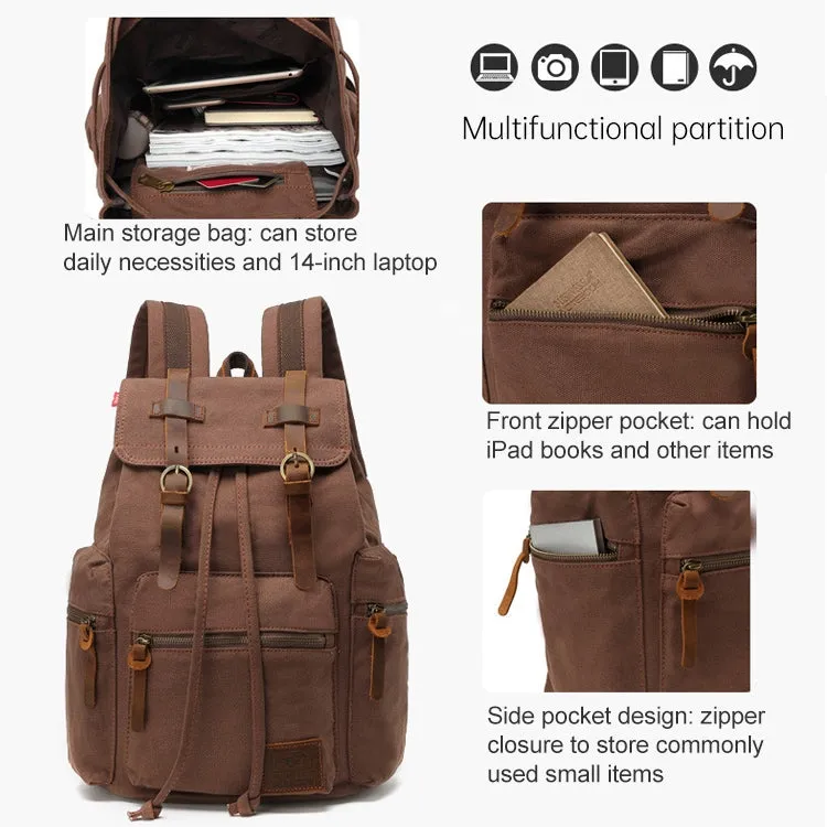 AUGUR 1039 Men Retro Canvas Backpack Shoulders Laptop Bag(Yellowish-brown)