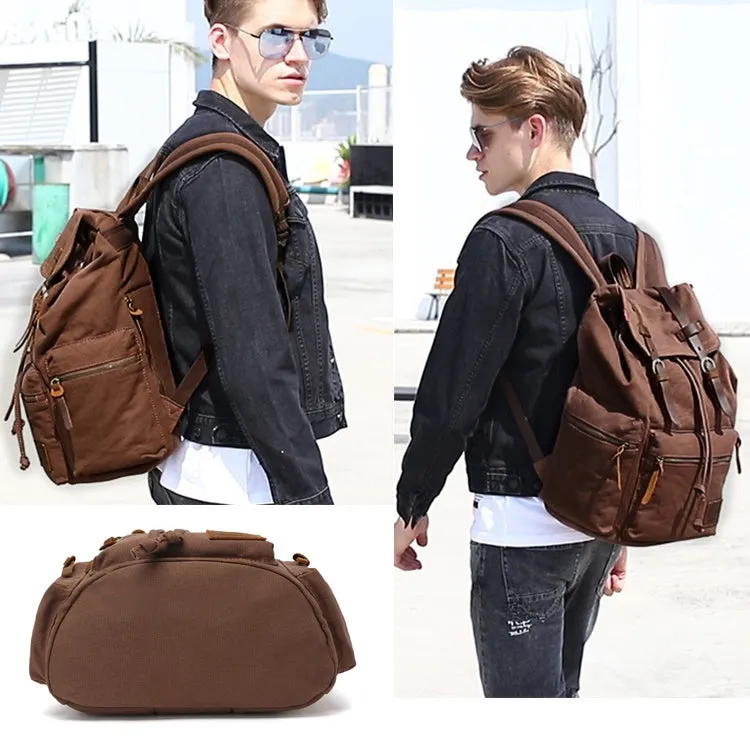 AUGUR 1039 Men Retro Canvas Backpack Shoulders Laptop Bag(Yellowish-brown)