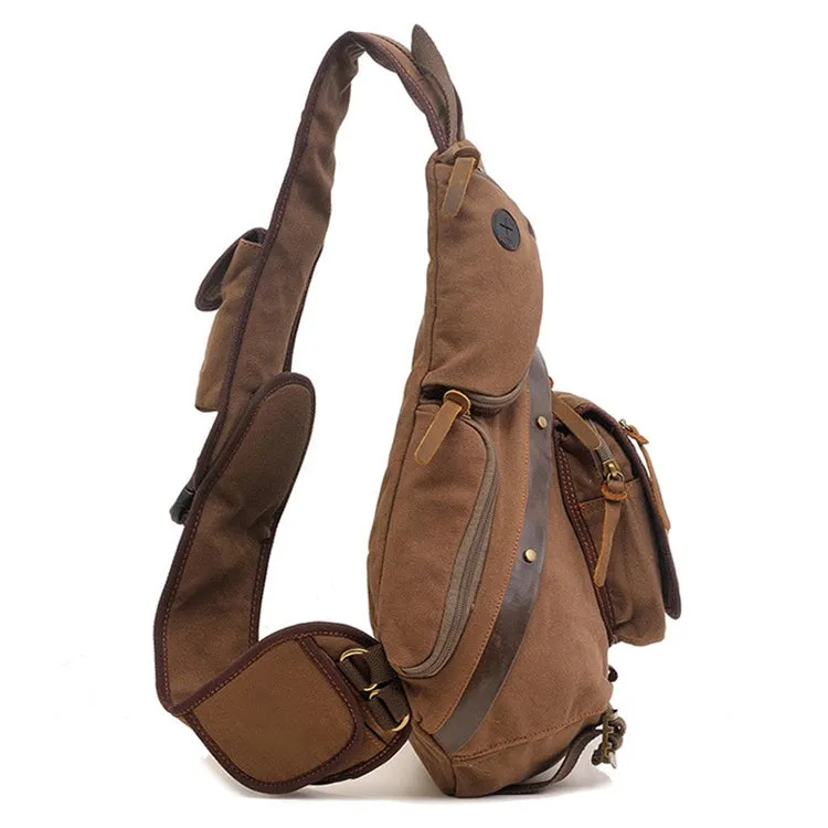 AUGUR 8171 Multi-function Canvas Chest Bag Shoulder Messenger Crossby Bag(Khaki)