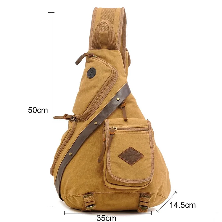 AUGUR 8171 Multi-function Canvas Chest Bag Shoulder Messenger Crossby Bag(Khaki)