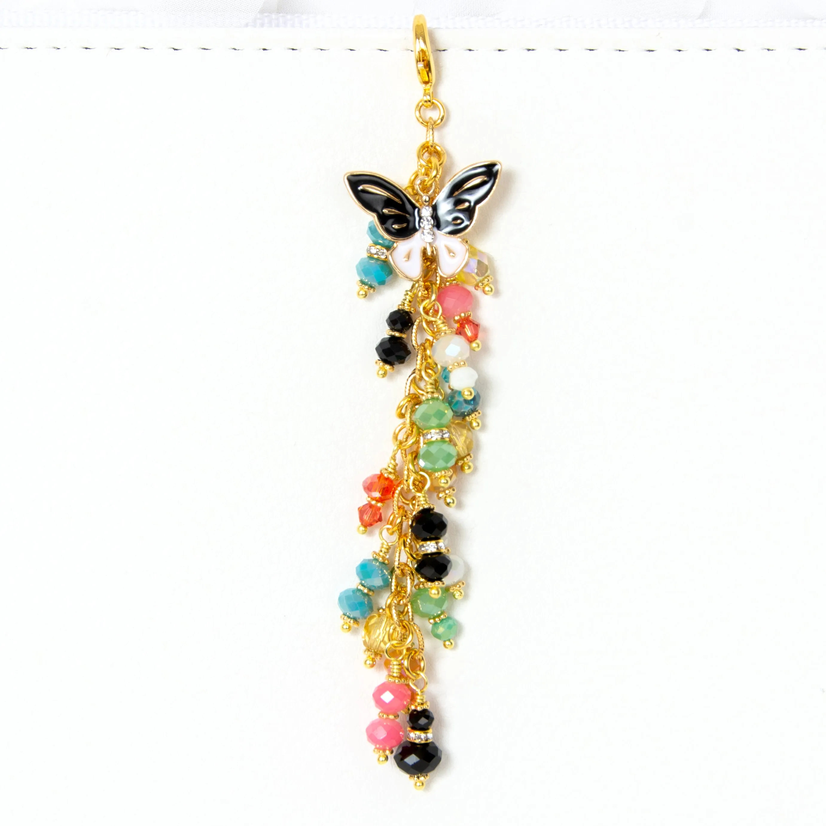 Black Butterfly Planner Charm with Mixed Crystal Dangle