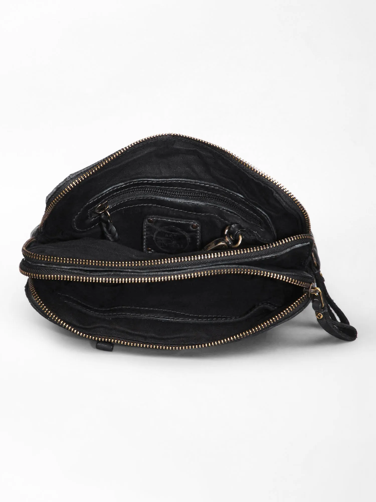 Black Leather Washed Look Crossbody Bag By Art N Vintage