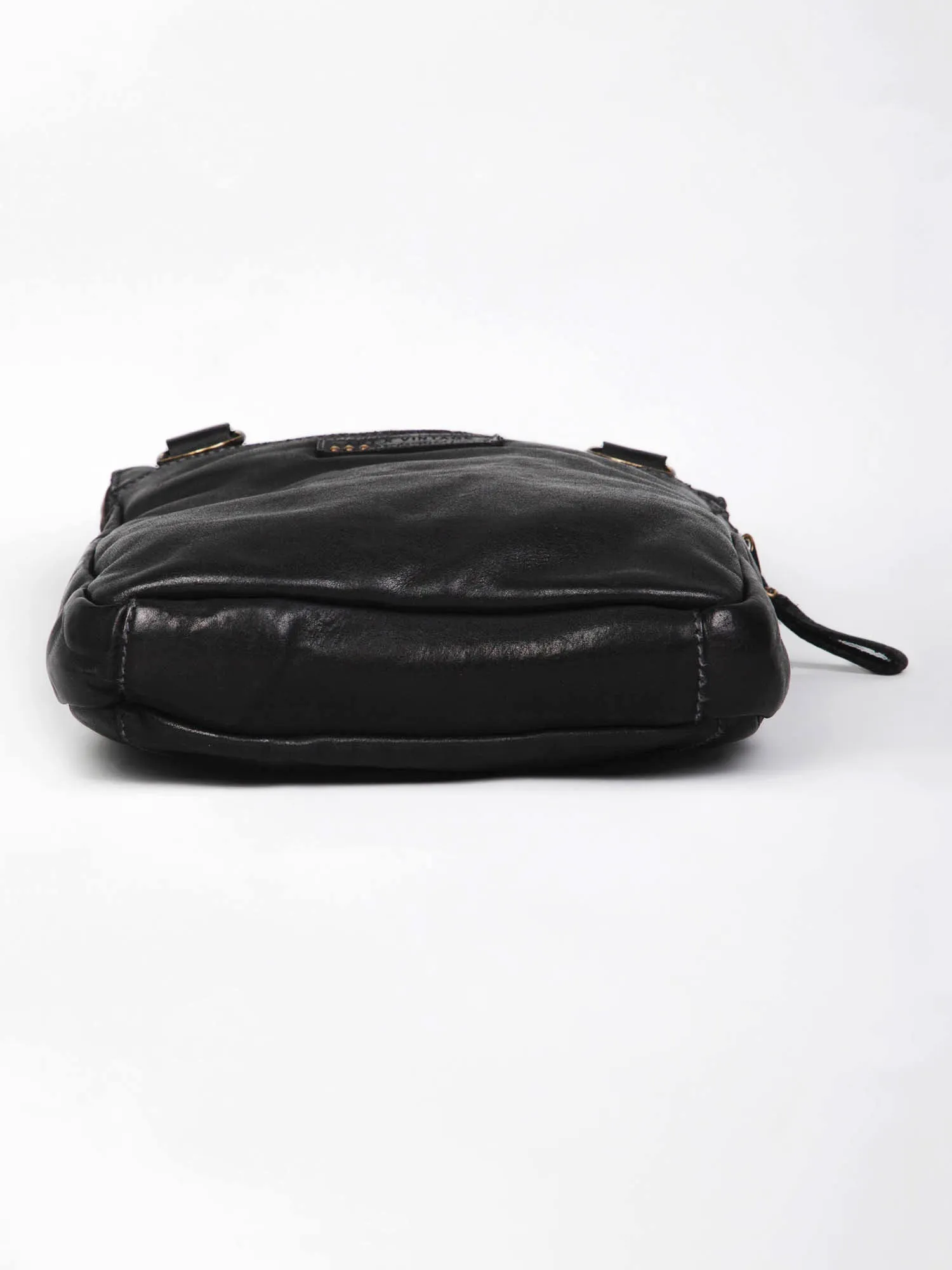 Black Leather Washed Look Crossbody Bag By Art N Vintage