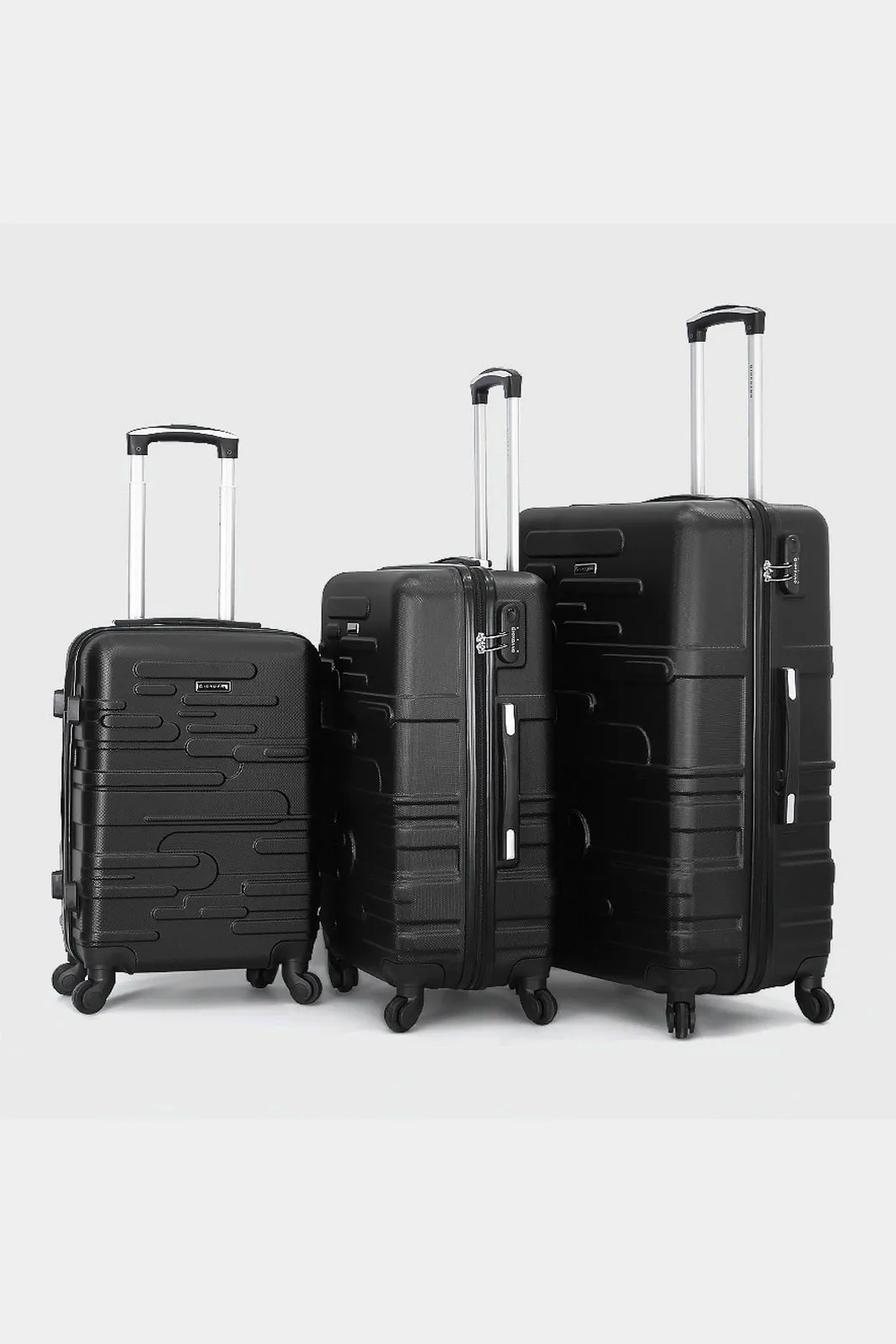 Black Textured 3 Piece Trolley Set With Tsa Lock (20,24,28 Inch)