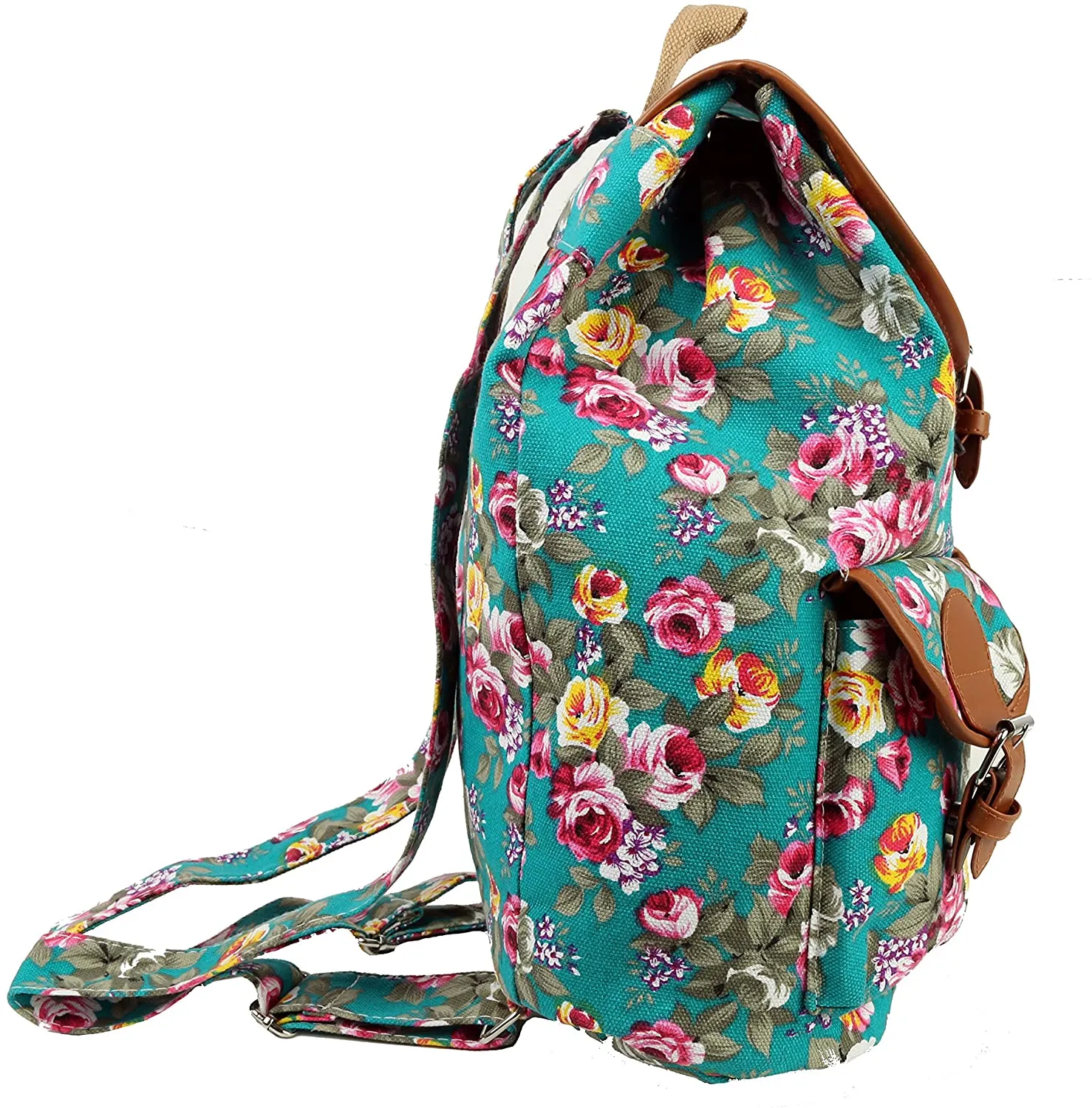 Bravo Vintage Women Canvas Travel Satchel Shoulder Bag Backpack Rucksack - Rose Teal