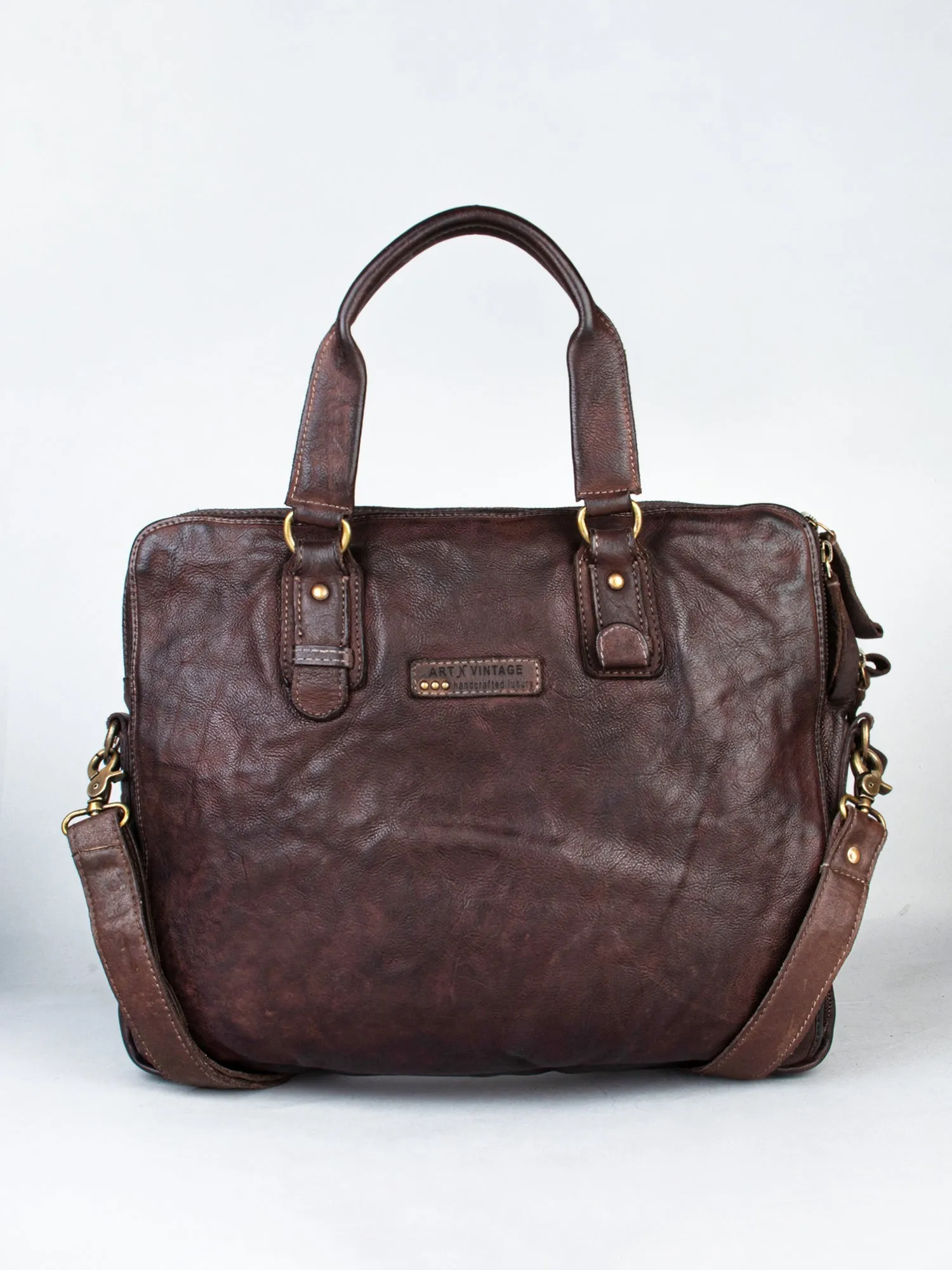 Brown Leather Plain Design Laptop Bag