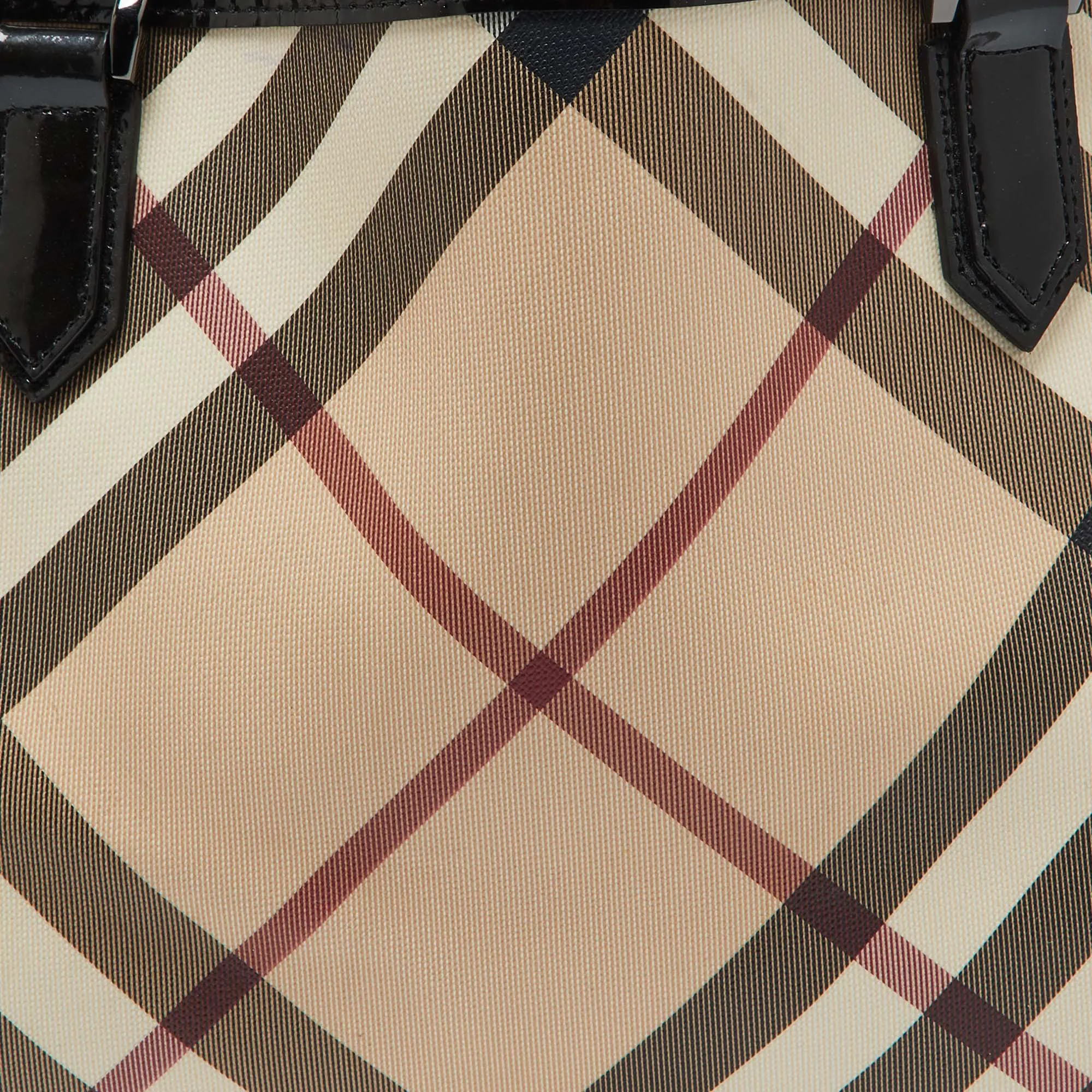 BURBERRY Beige/Black Supernova Check Coated Canvas and Patent Leather Nickie Tote