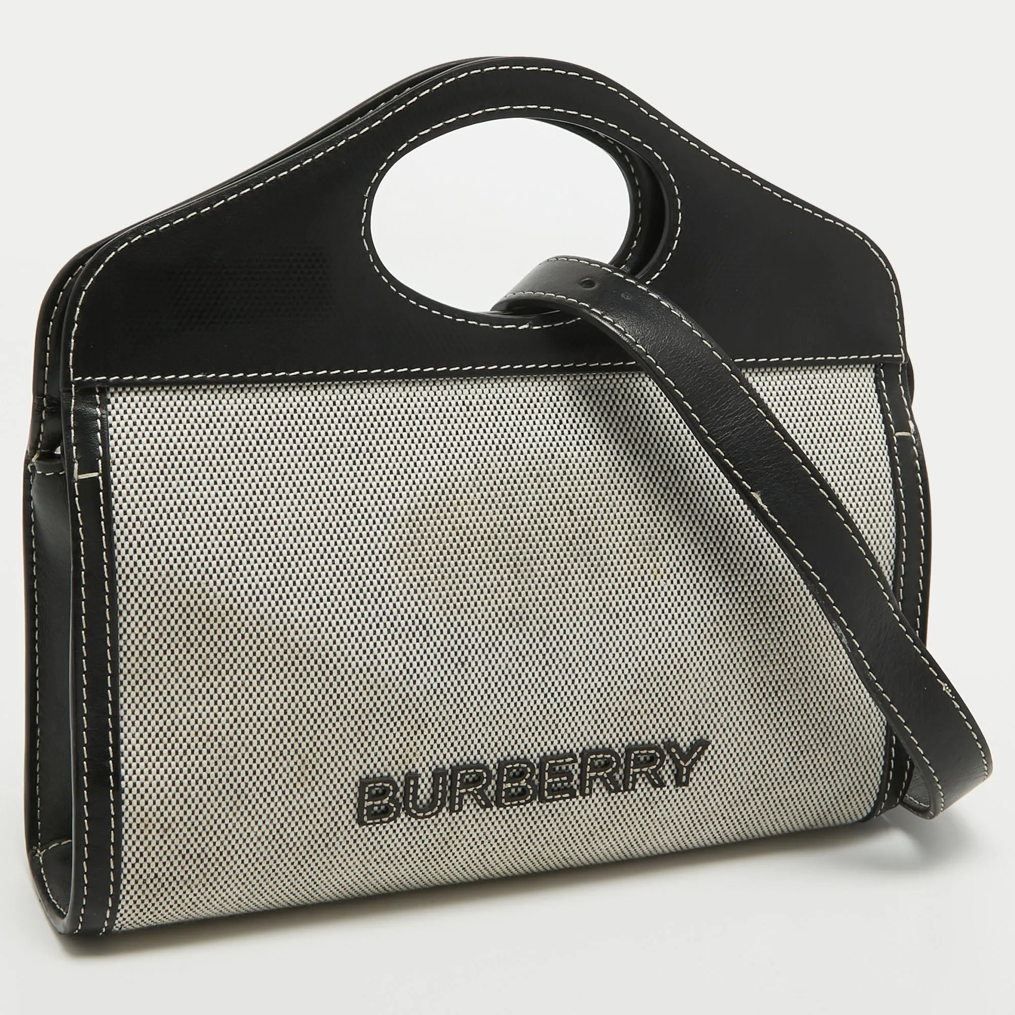 BURBERRY Black/Grey Canvas and Leather Pocket Portable Crossbody Bag