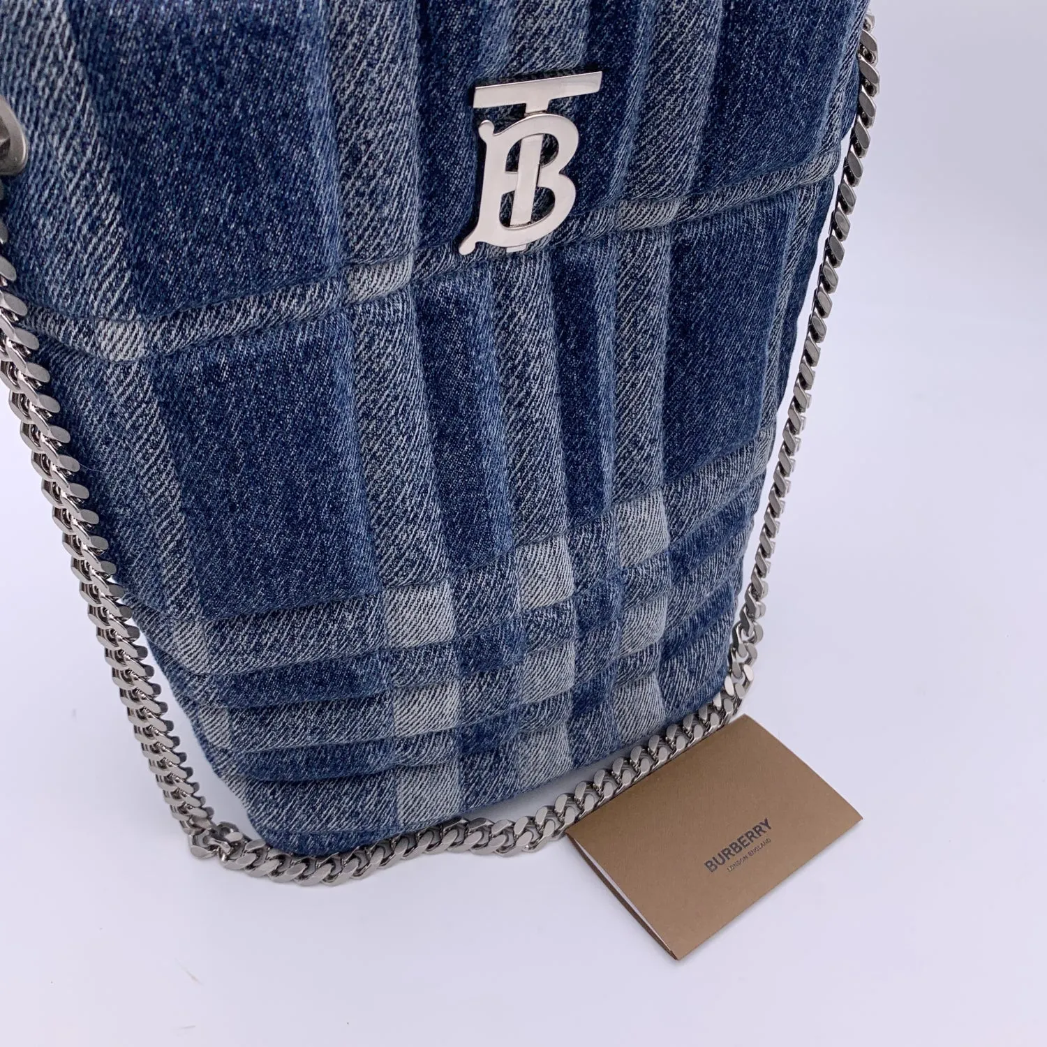 BURBERRY Blue Denim Quilted Small Lola Bucket Shoulder Bag Tote