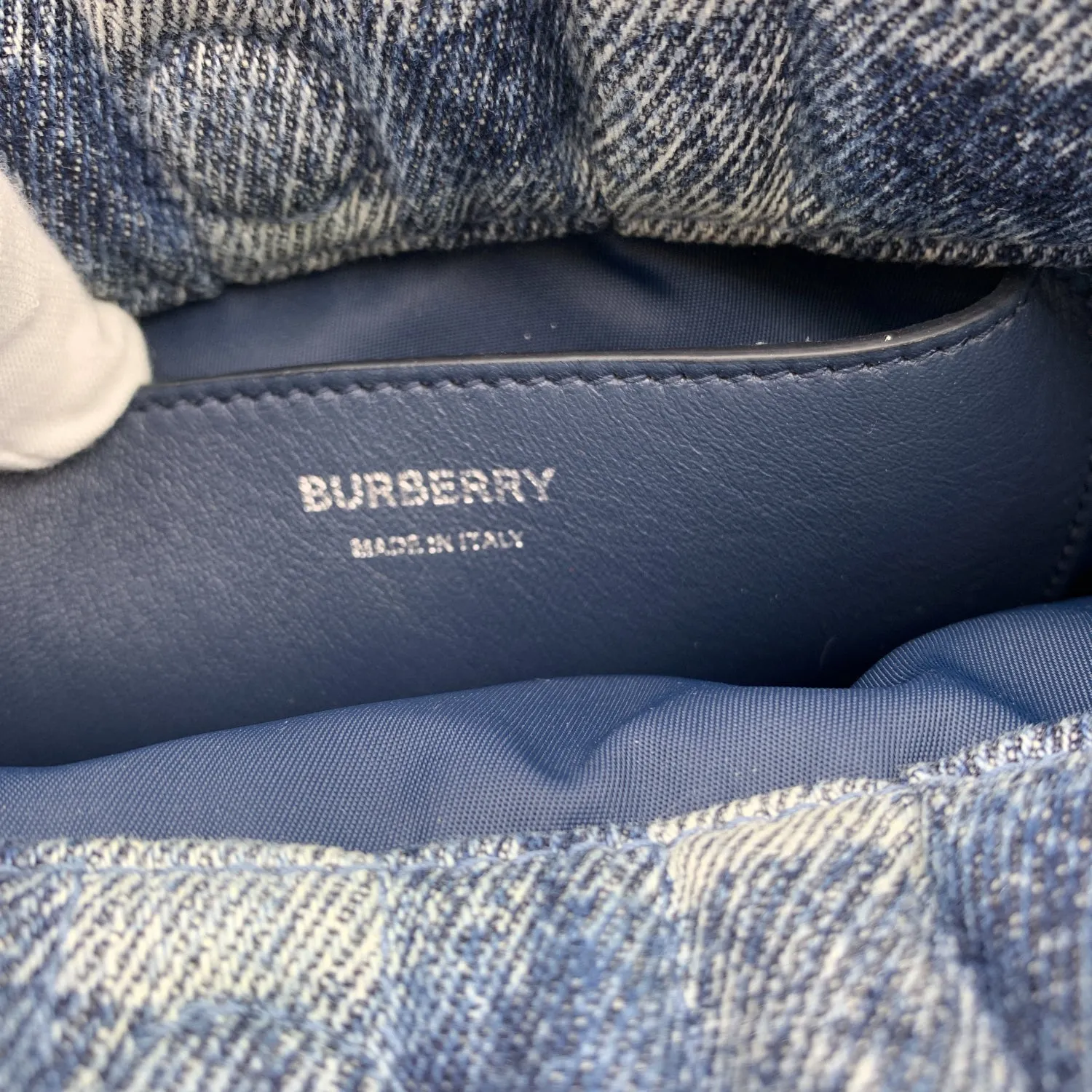 BURBERRY Blue Denim Quilted Small Lola Bucket Shoulder Bag Tote