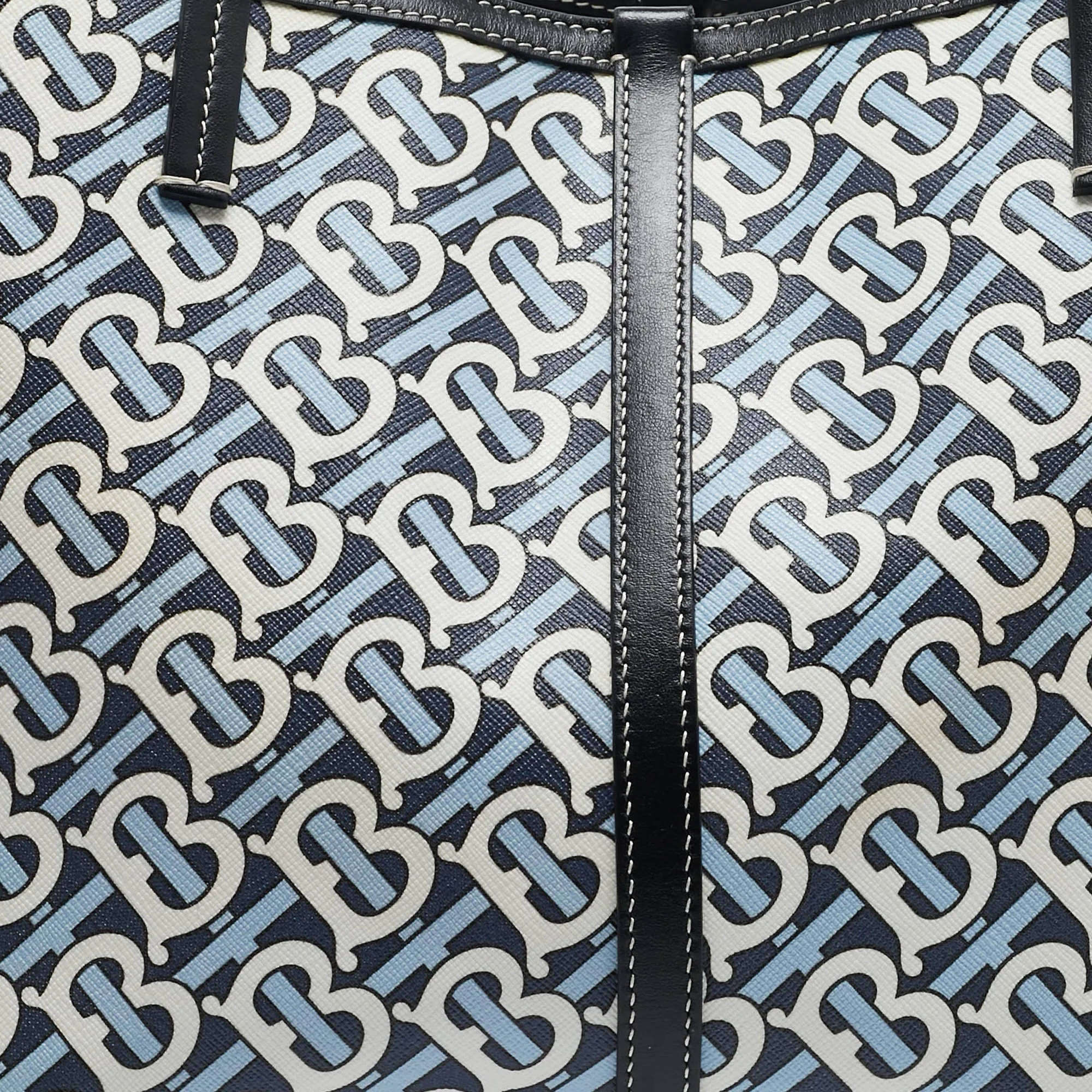 BURBERRY Blue/Black TB Monogram Coated Canvas Beach Tote