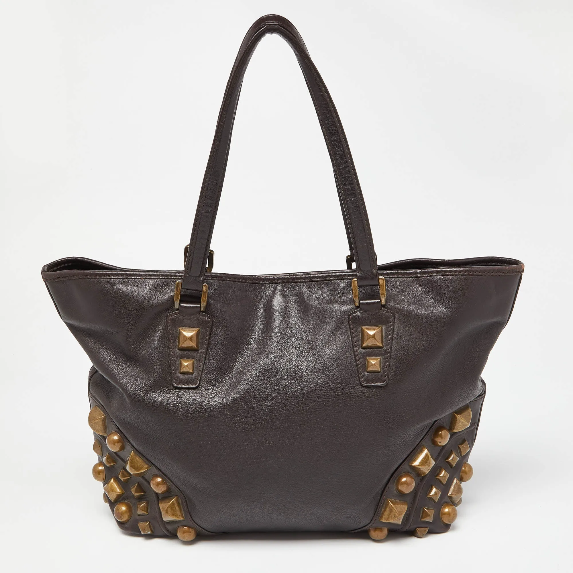 BURBERRY Brown Studded Leather Shopper Tote