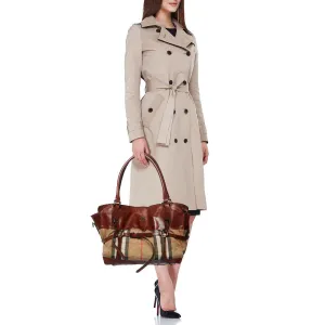 BURBERRY Brown/Beige House Check Canvas and Leather Belted Tote