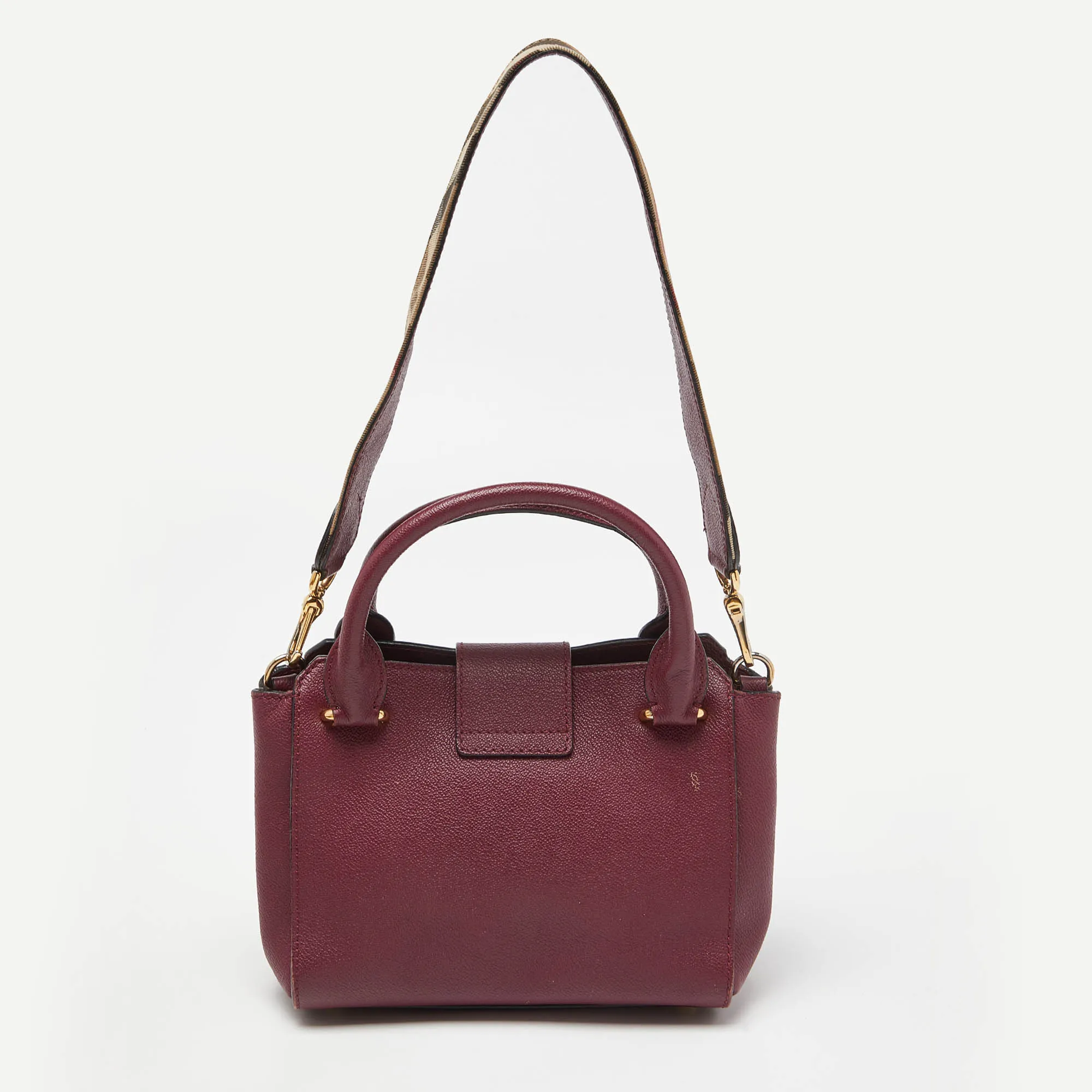 BURBERRY Burgundy Grained Leather Small Buckle Tote