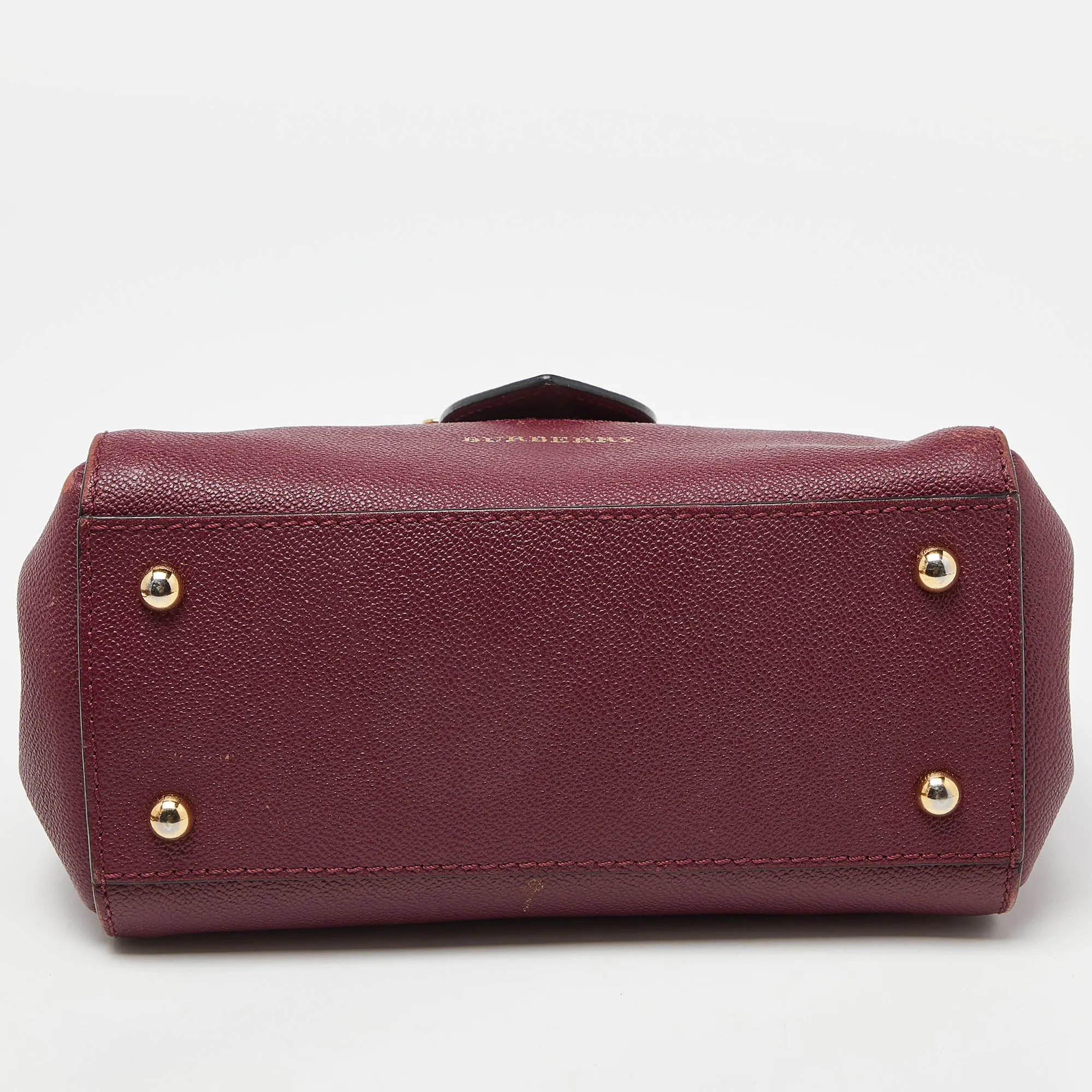 BURBERRY Burgundy Grained Leather Small Buckle Tote