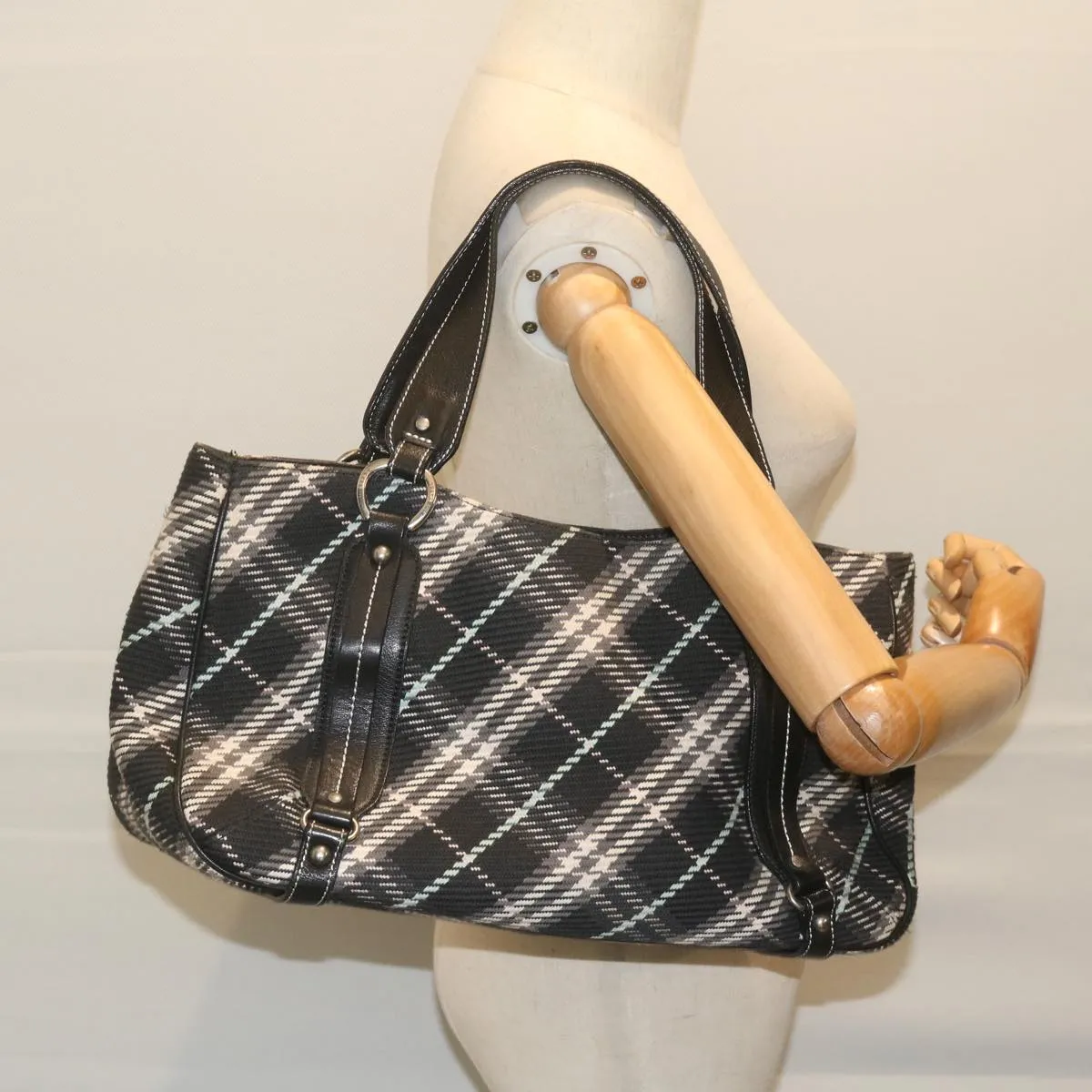 BURBERRY Nova Check Blue Label Tote Bag Canvas Black  hk1018