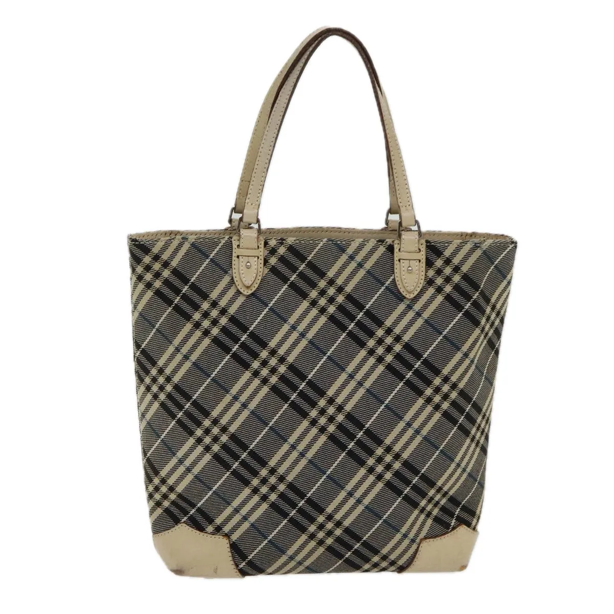 BURBERRY Nova Check Blue Label Tote Bag Canvas Navy Silver Silver  bs16583