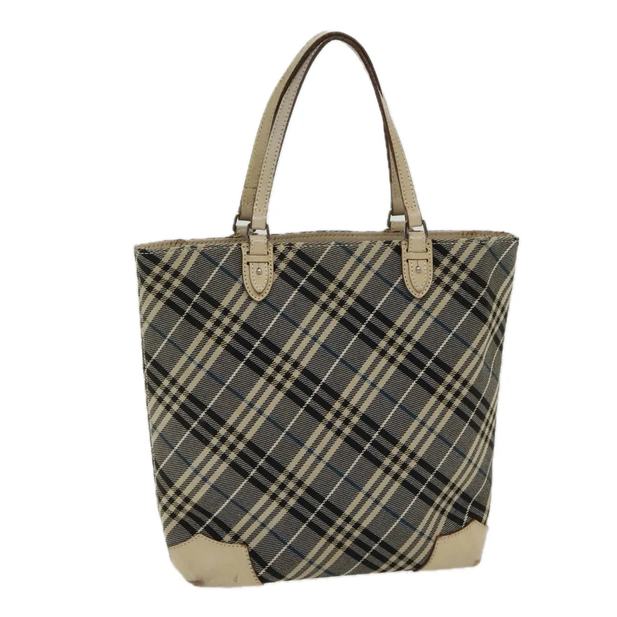 BURBERRY Nova Check Blue Label Tote Bag Canvas Navy Silver Silver  bs16583