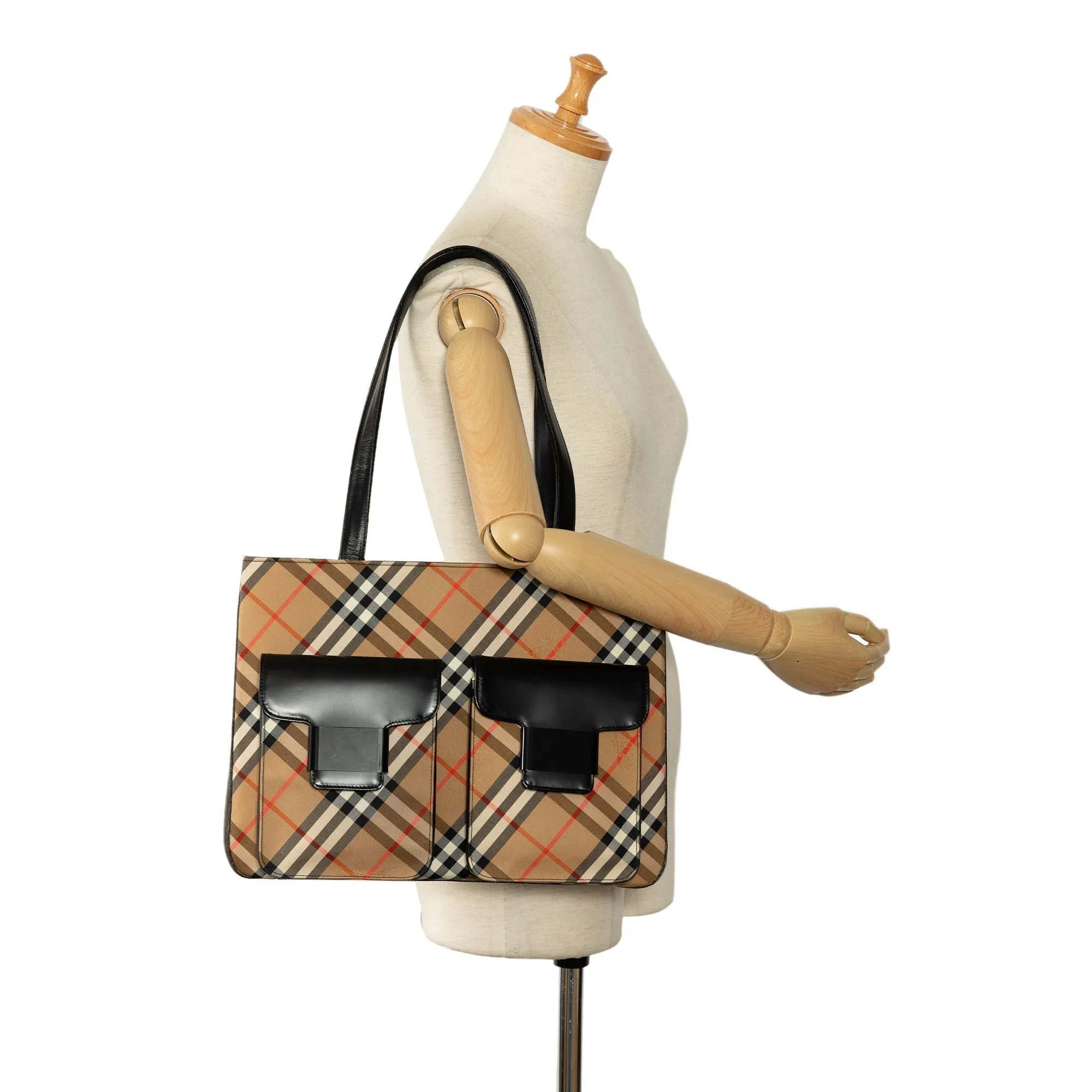 BURBERRY Nova Check Double Pocket Tote Tote Bag