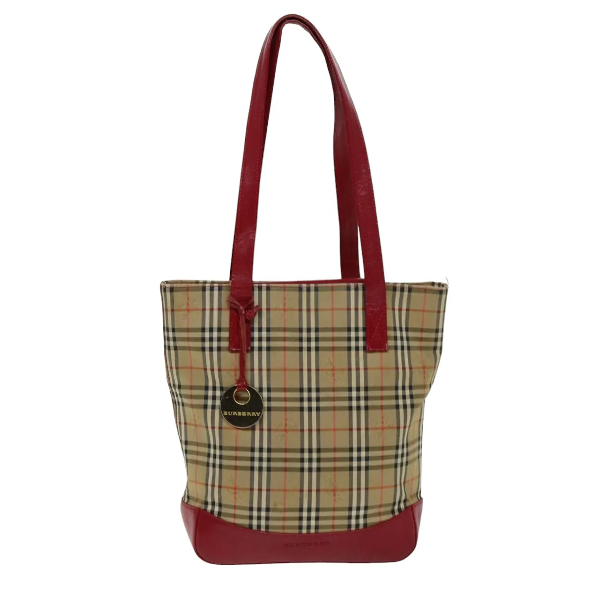 BURBERRY Nova Check Tote Bag Canvas Beige Red  75837