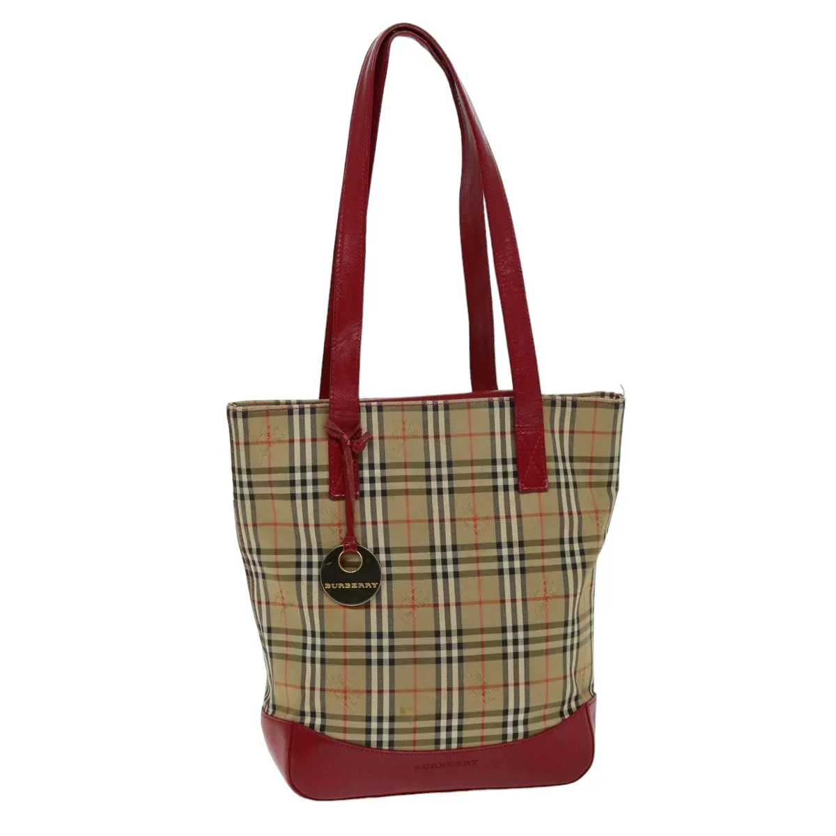 BURBERRY Nova Check Tote Bag Canvas Beige Red  75837