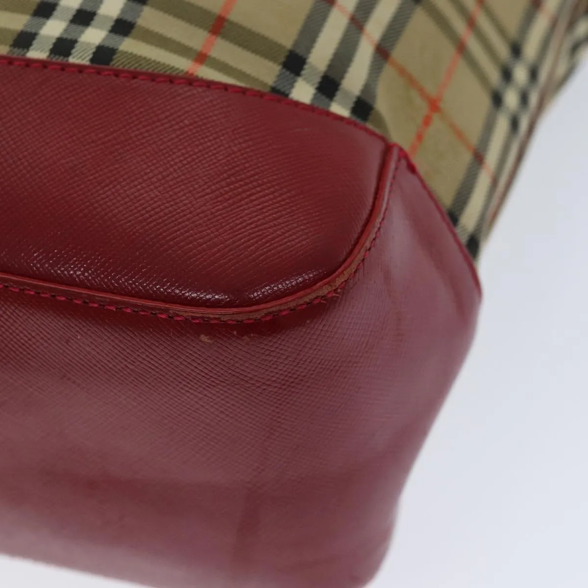 BURBERRY Nova Check Tote Bag Canvas Beige Red  75837