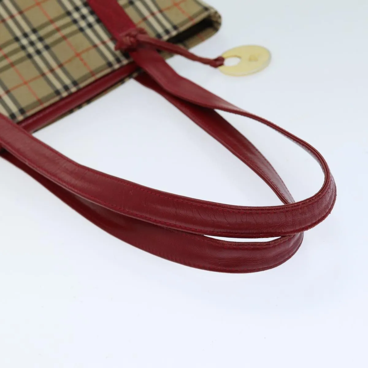 BURBERRY Nova Check Tote Bag Canvas Beige Red  75837