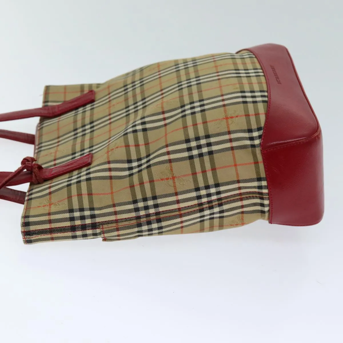 BURBERRY Nova Check Tote Bag Canvas Beige Red  75837