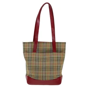 BURBERRY Nova Check Tote Bag Canvas Beige Red  75837