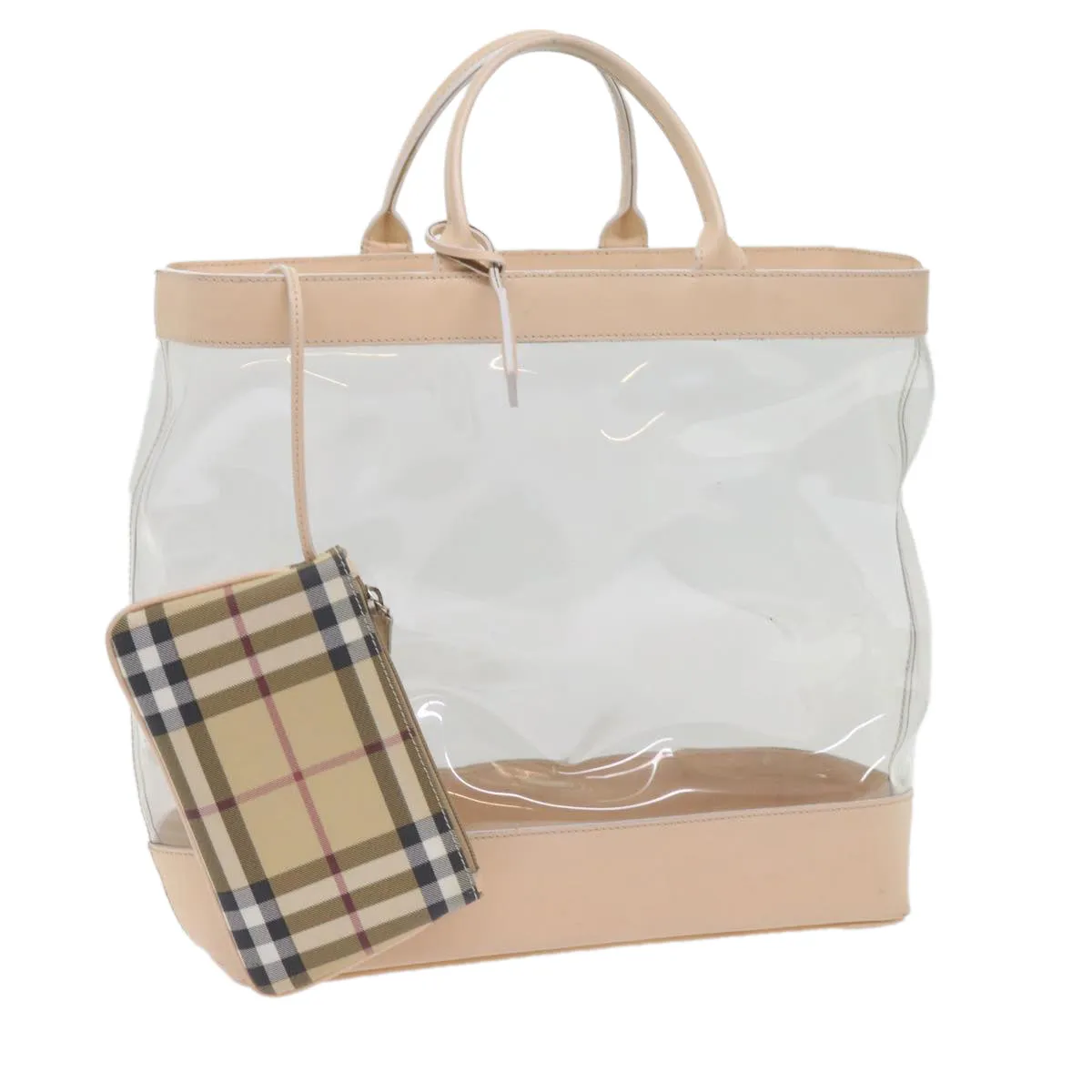 BURBERRY Nova Check Tote Bag Leather plastic Clear Beige  bs10375