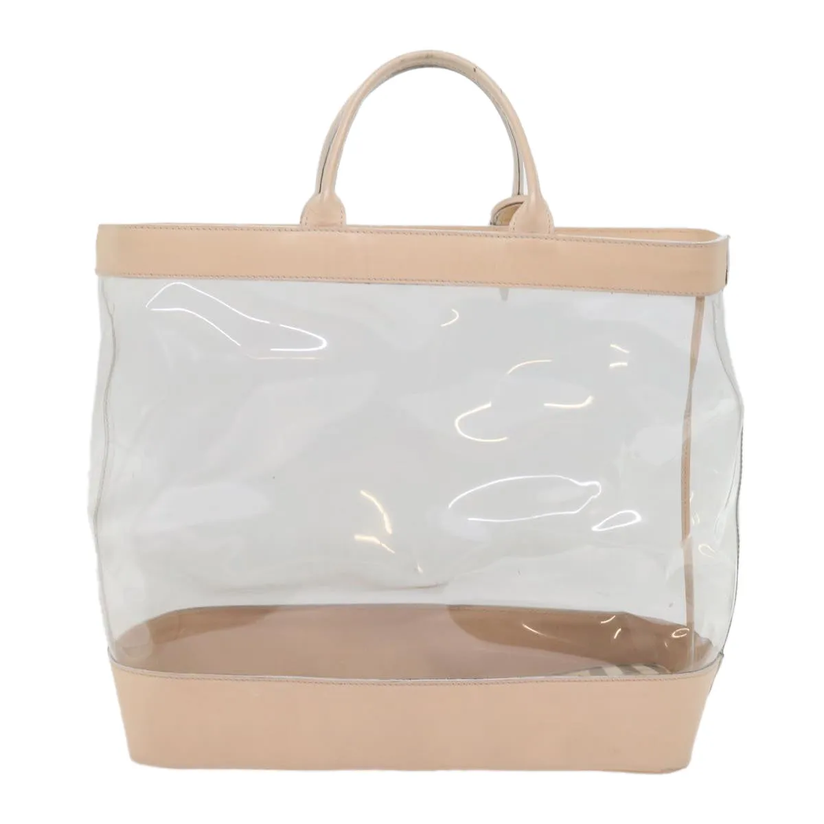 BURBERRY Nova Check Tote Bag Leather plastic Clear Beige  bs10375