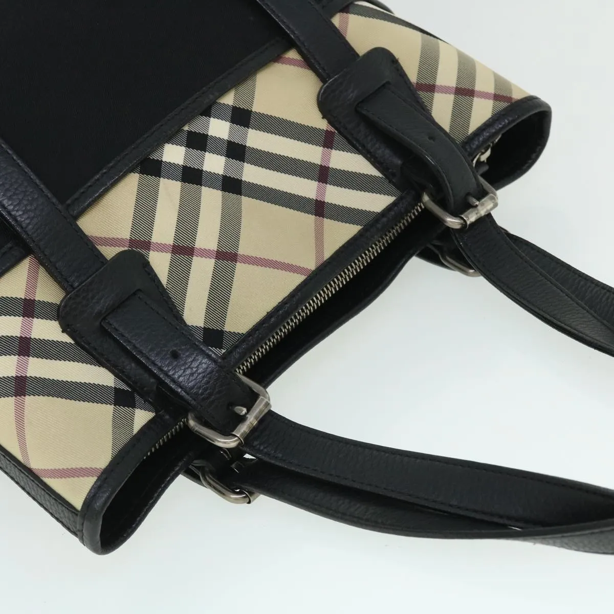 BURBERRY Nova Check Tote Bag Nylon Beige Black  yk8426