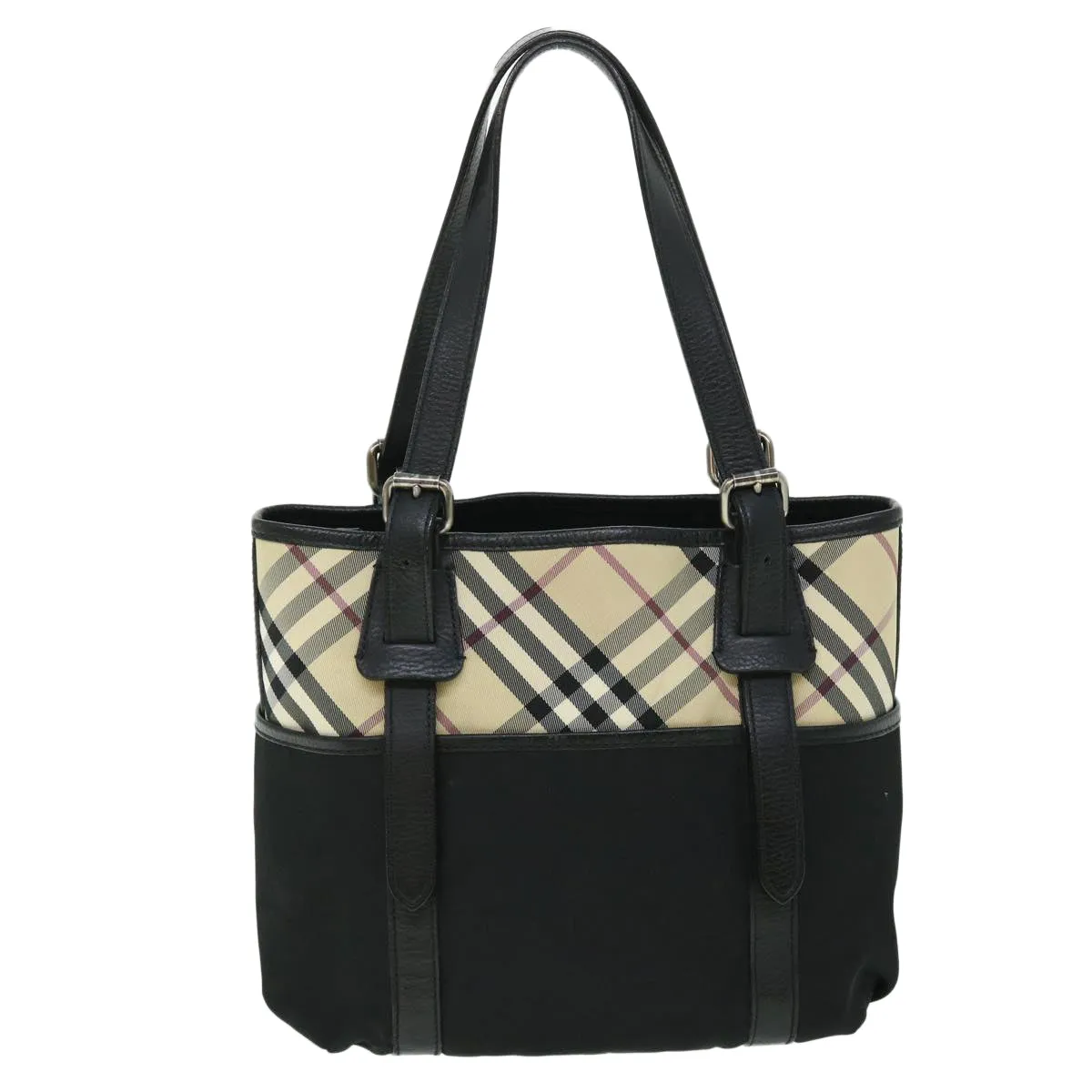 BURBERRY Nova Check Tote Bag Nylon Beige Black  yk8426