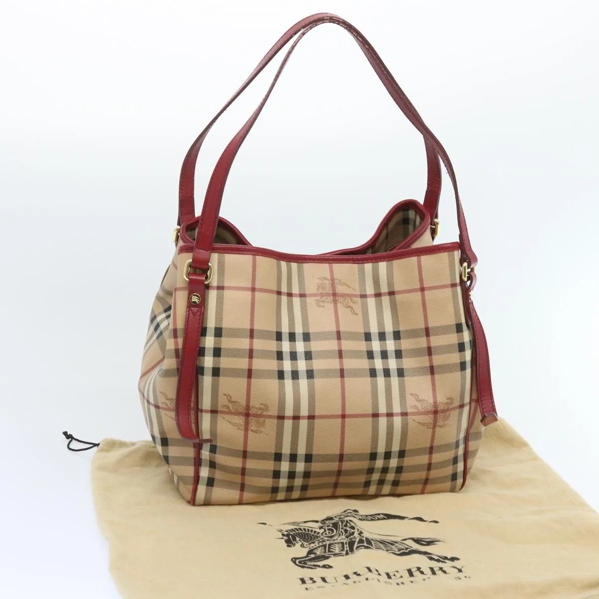 BURBERRY Nova Check Tote Bag PVC Beige Red  66734