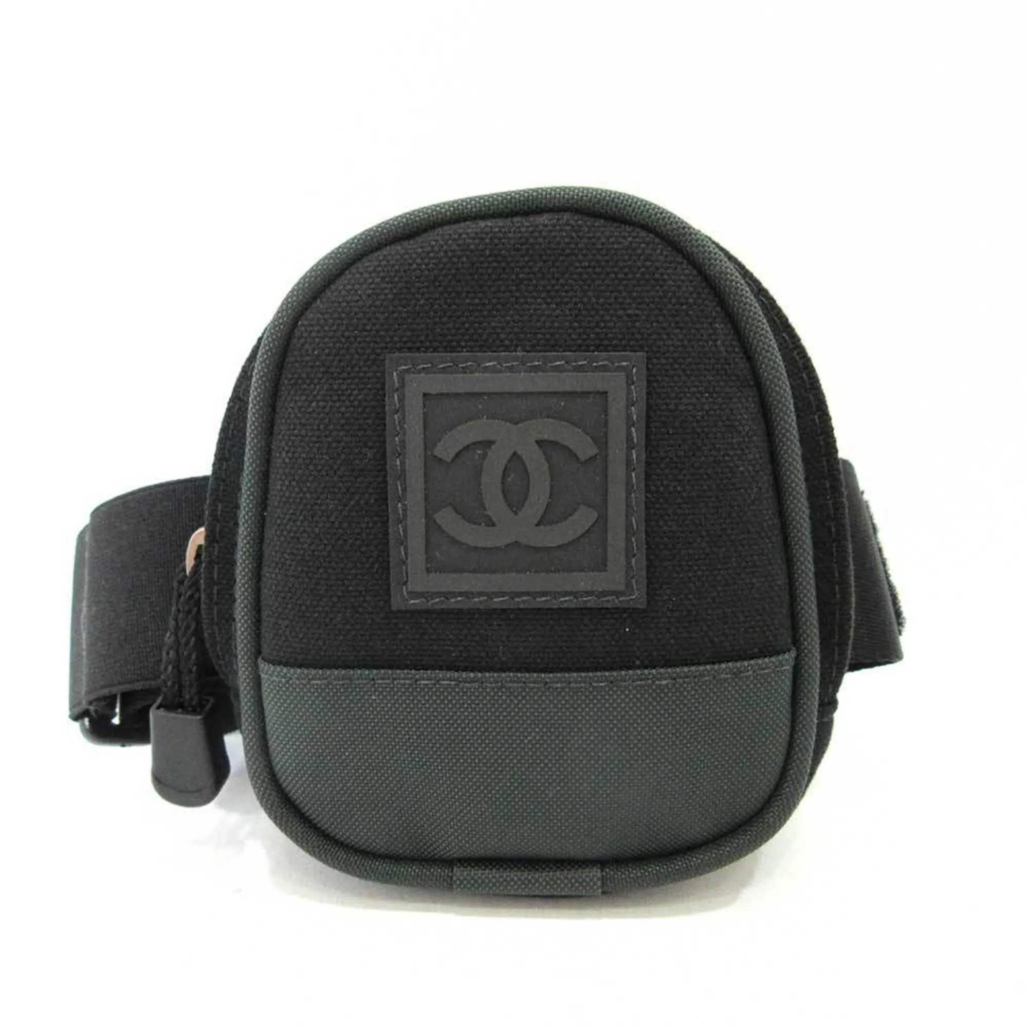 CHANEL Accessory Sports Line Arm Pouch Black Mini Coco Mark Men's Women's Rubber Canvas