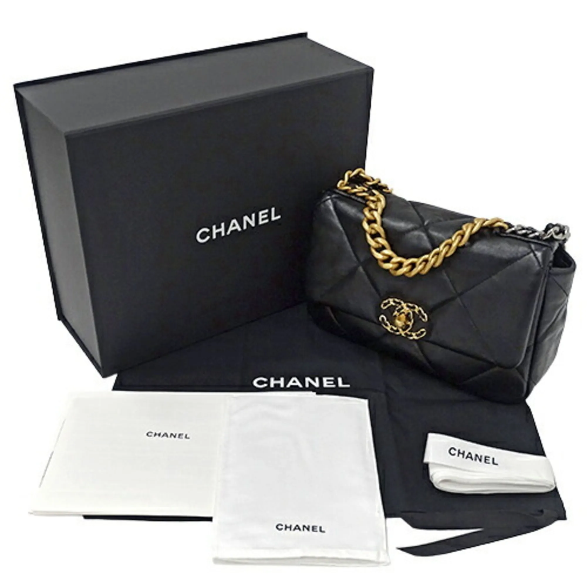 CHANEL Bag Women's Shoulder 19 Handbag Shiny Lambskin Black AS1160 Crossbody