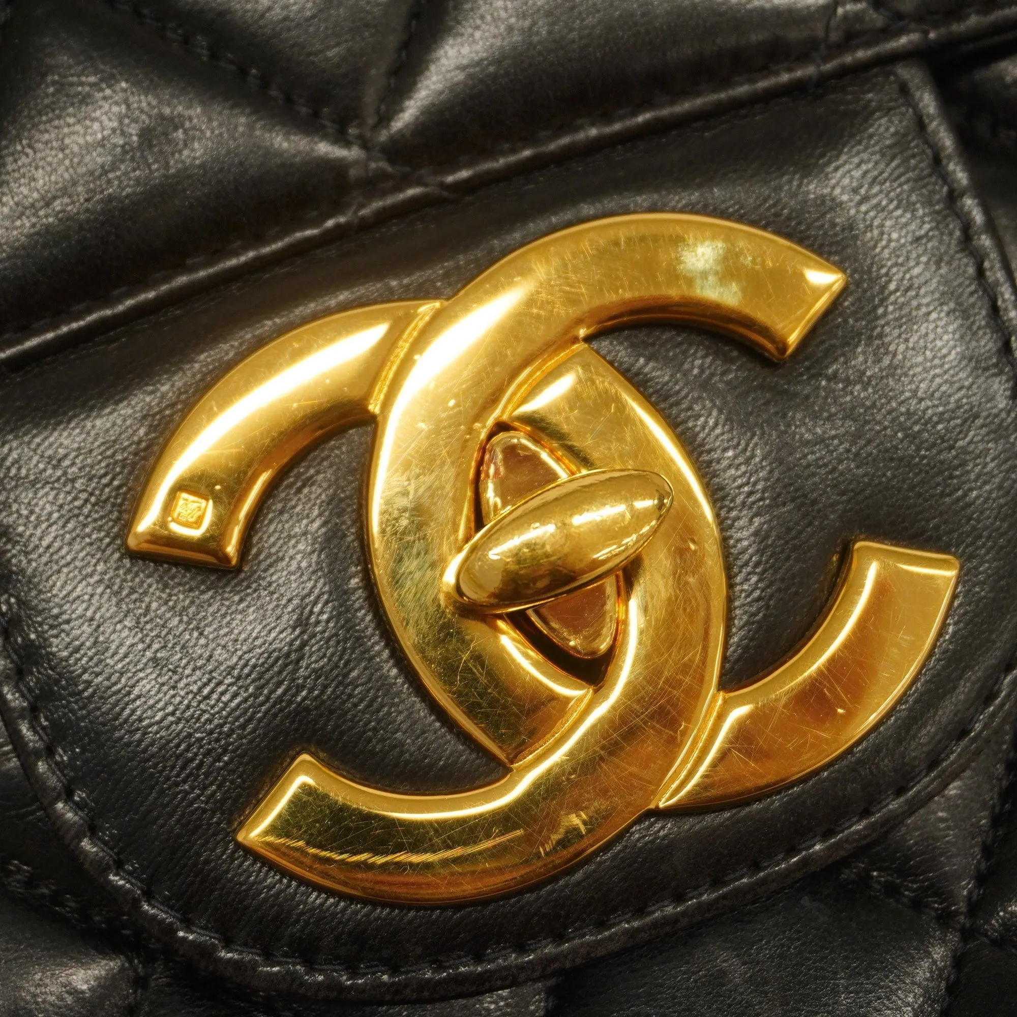 CHANEL  Big Matelasse W Chain Women's Leather Shoulder Bag Black