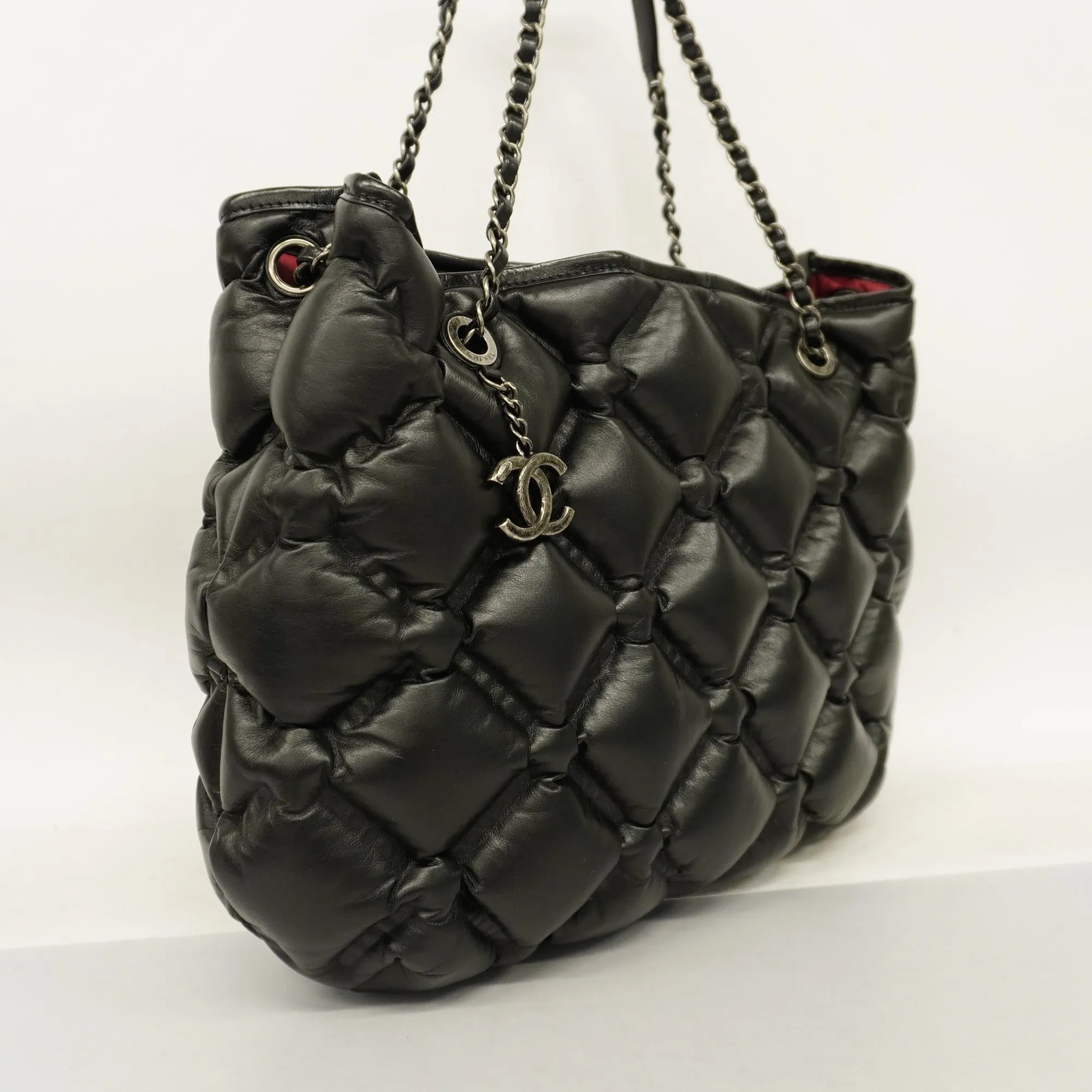 CHANEL  Bubble Quilt Chain Shoulder Women's Leather Shoulder Bag Black