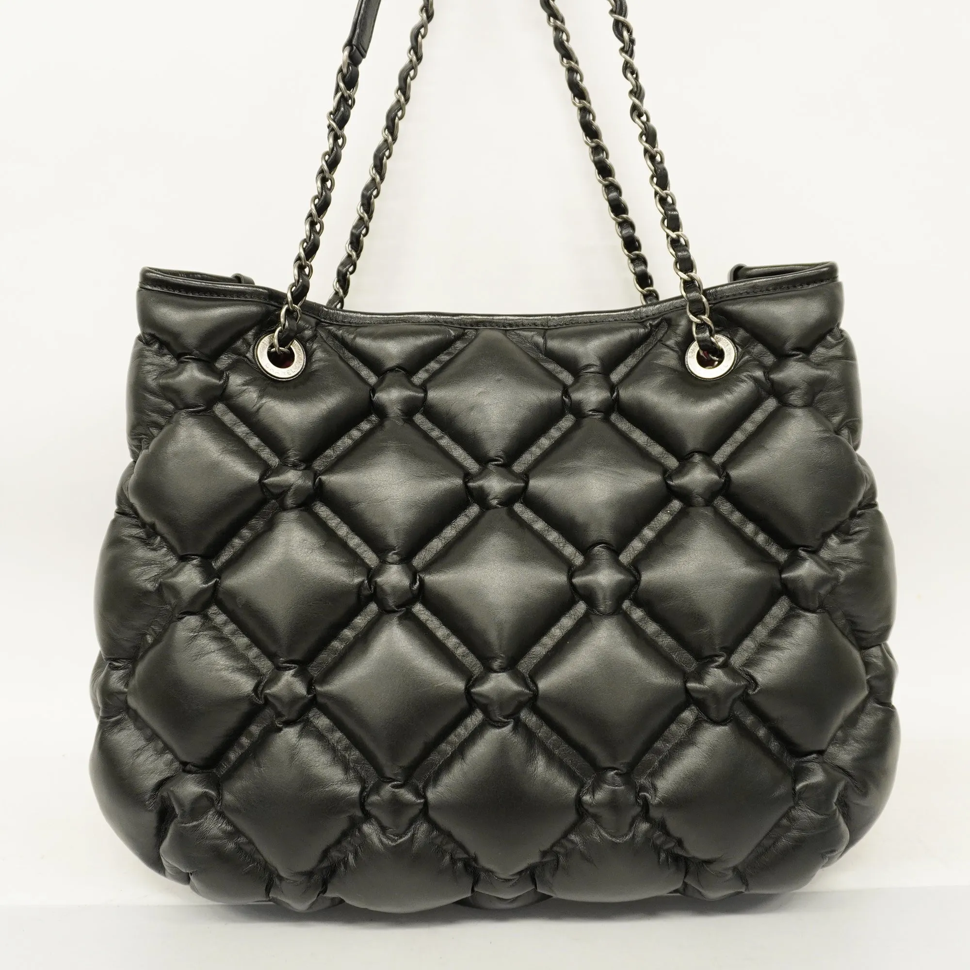 CHANEL  Bubble Quilt Chain Shoulder Women's Leather Shoulder Bag Black